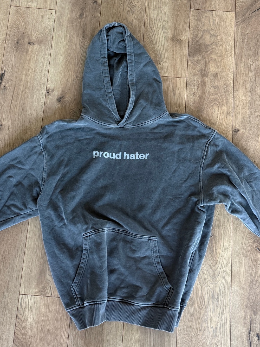 “Proud Hater” Washed Grey Unisex Hoodie